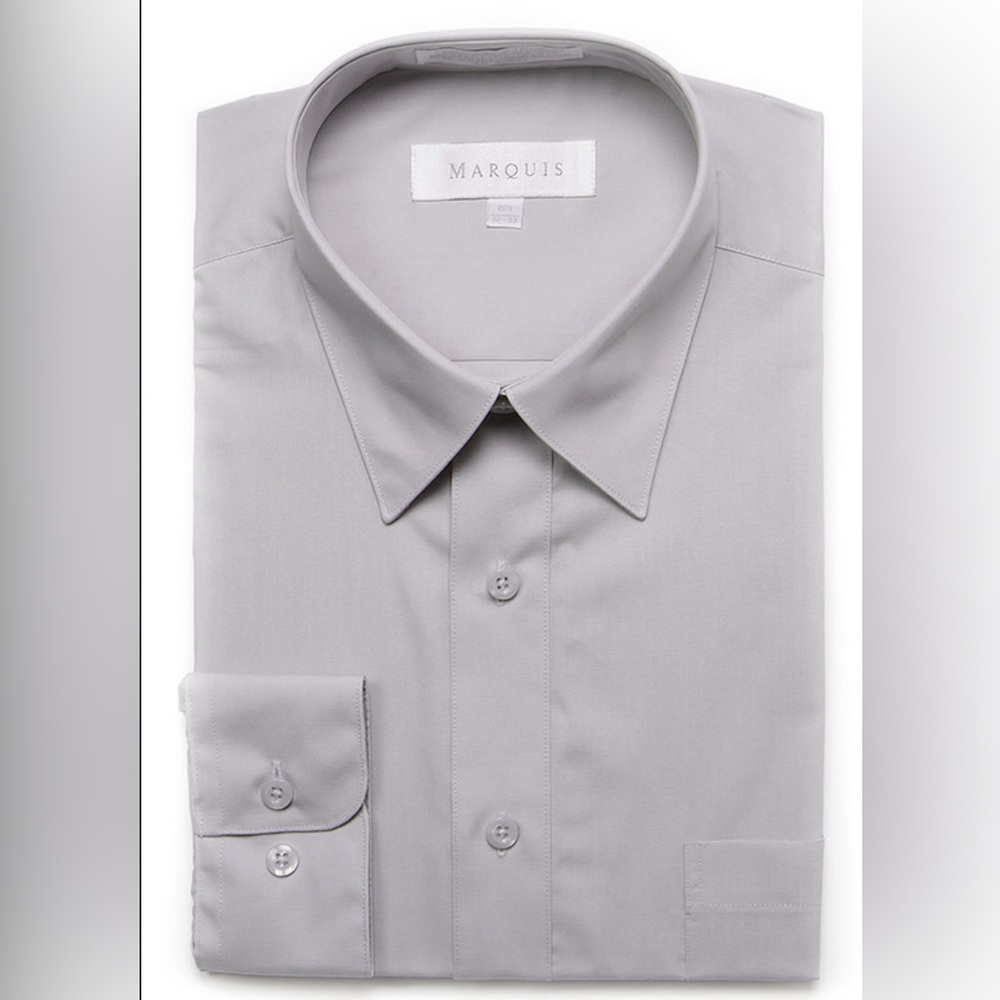 Marquis - Men Solid Classic Fit Dress Shirts - 14 1/2. (S). 32-33. - Silver